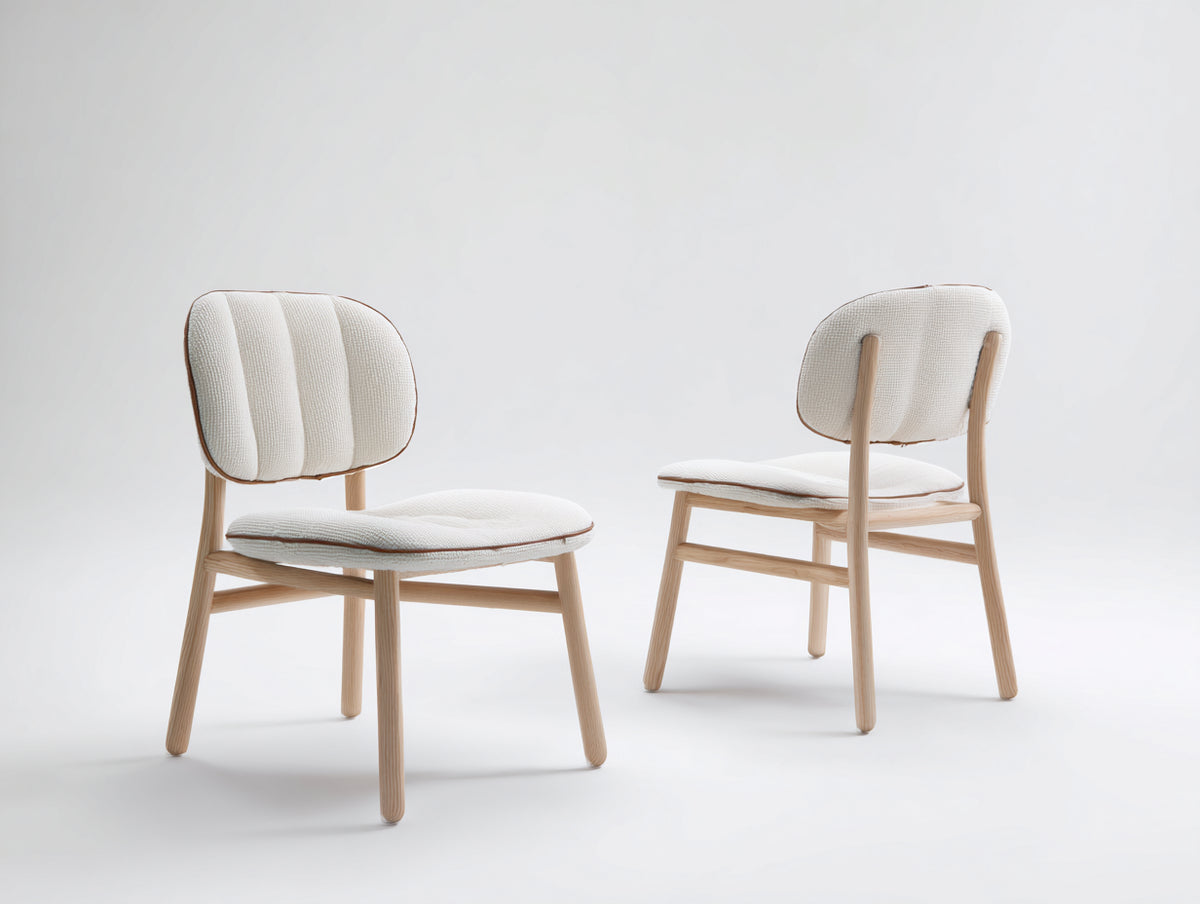Esszimmerstühle 2er-Set aus Holz 54x58x82 cm - Natur-Cremeweiß - gepolsterter Sitz und Rückenlehne