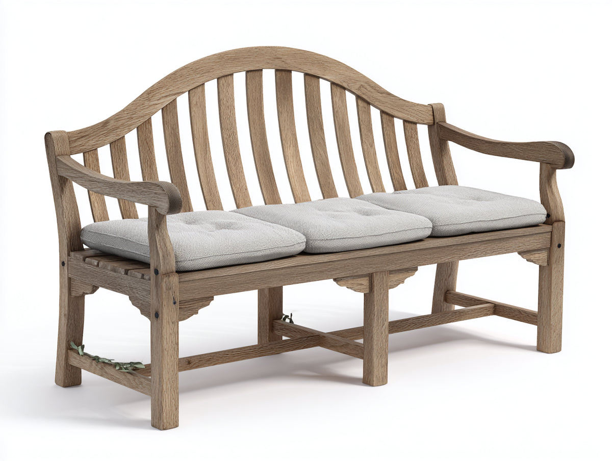 Gartenbank aus Massivholz 180 x 65 x 95 cm - Natur-Beige - Dreisitzer mit gepolsterter Sitzfläche