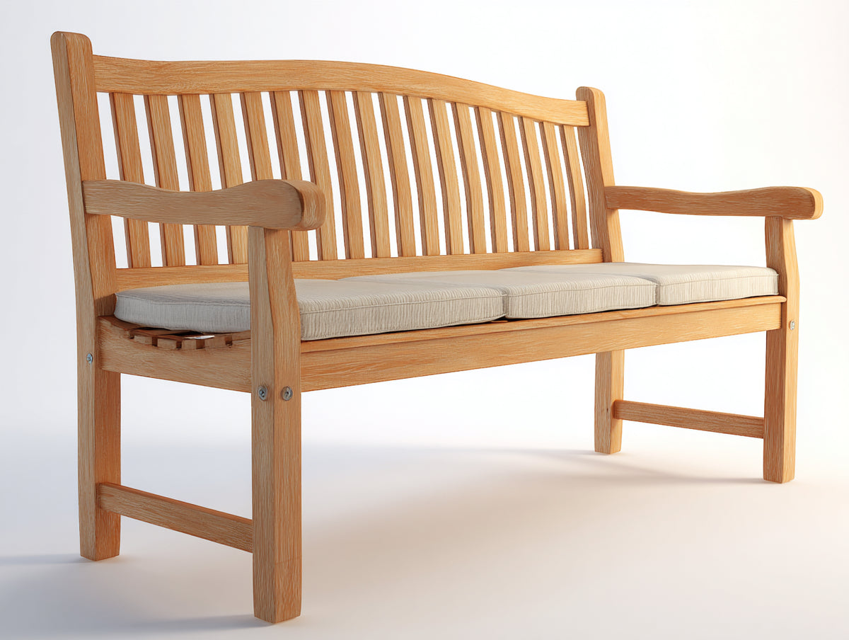 Gartenbank aus Massivholz 150x60x90 cm - Naturholz und Creme - Klassisches Design