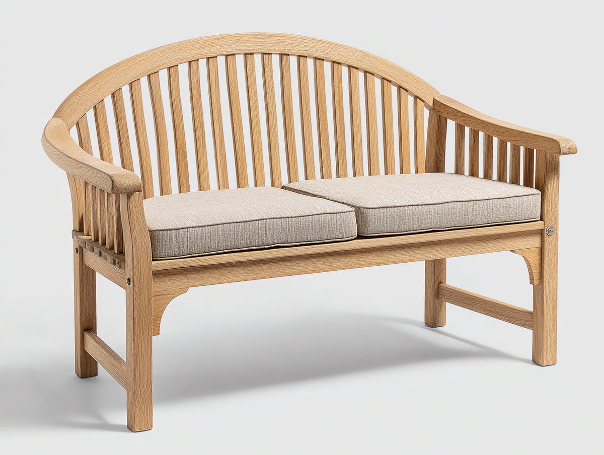 Gartenbank aus Massivholz 150 x 65 x 95 cm - Natur-Beige - Zweisitzer mit gepolsterter Sitzfläche