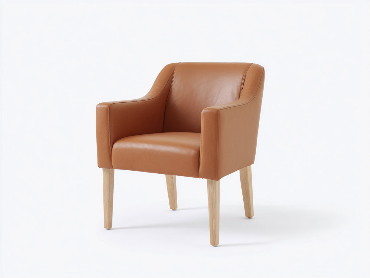 Esszimmerstühle aus Massivholz und Kunstleder 61x63x84 cm - Cognacbraun-Naturfarben - Gepolsterter Armlehnstuhl mit hoher Rückenlehne im modernen Stil für Esszimmer und Küche