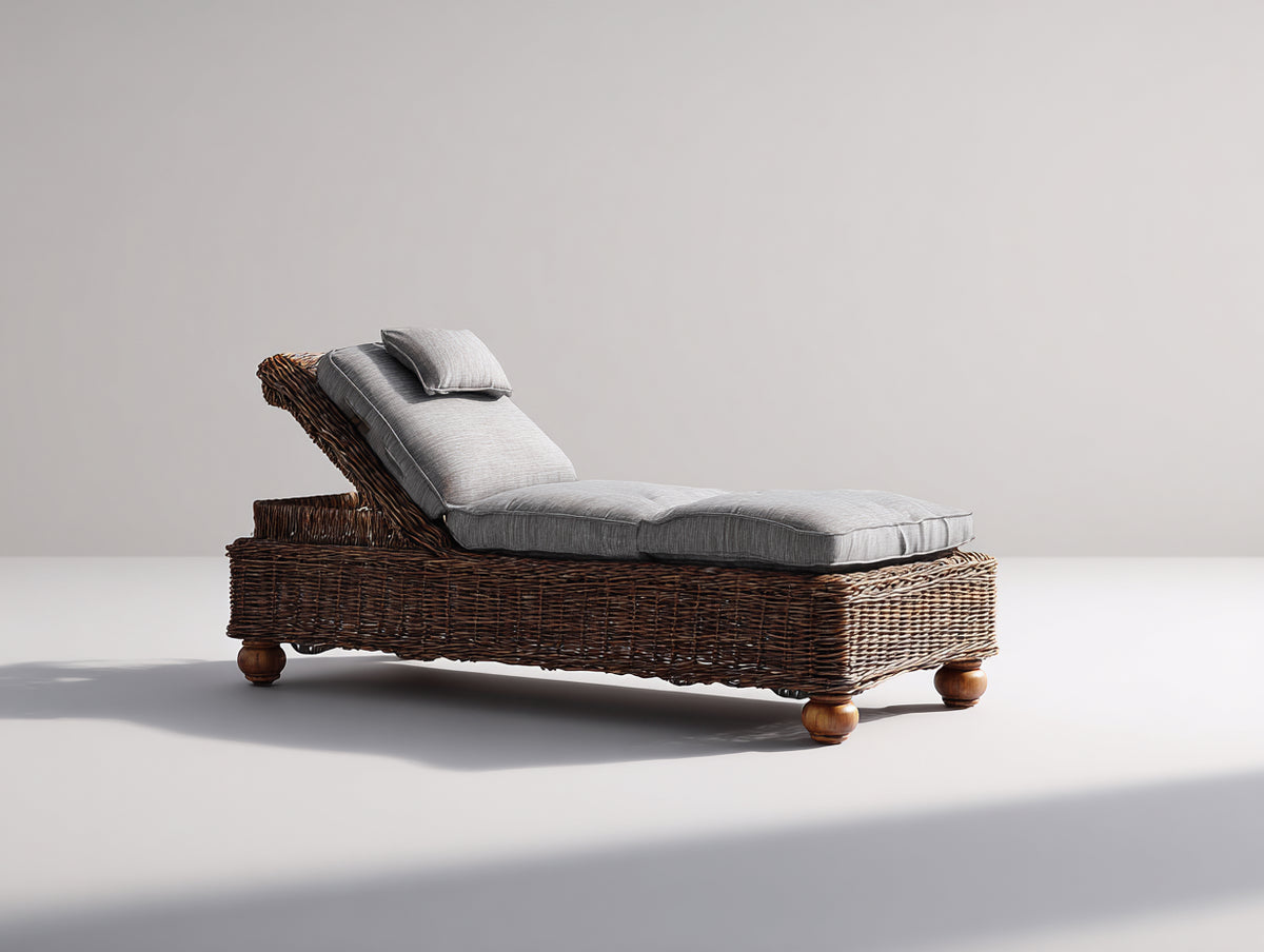 Sonnenliege aus Polyrattan 200 x 75 x 70 cm - Braun Grau - Verstellbare Gartenliege mit Polsterung für Terrasse und Garten