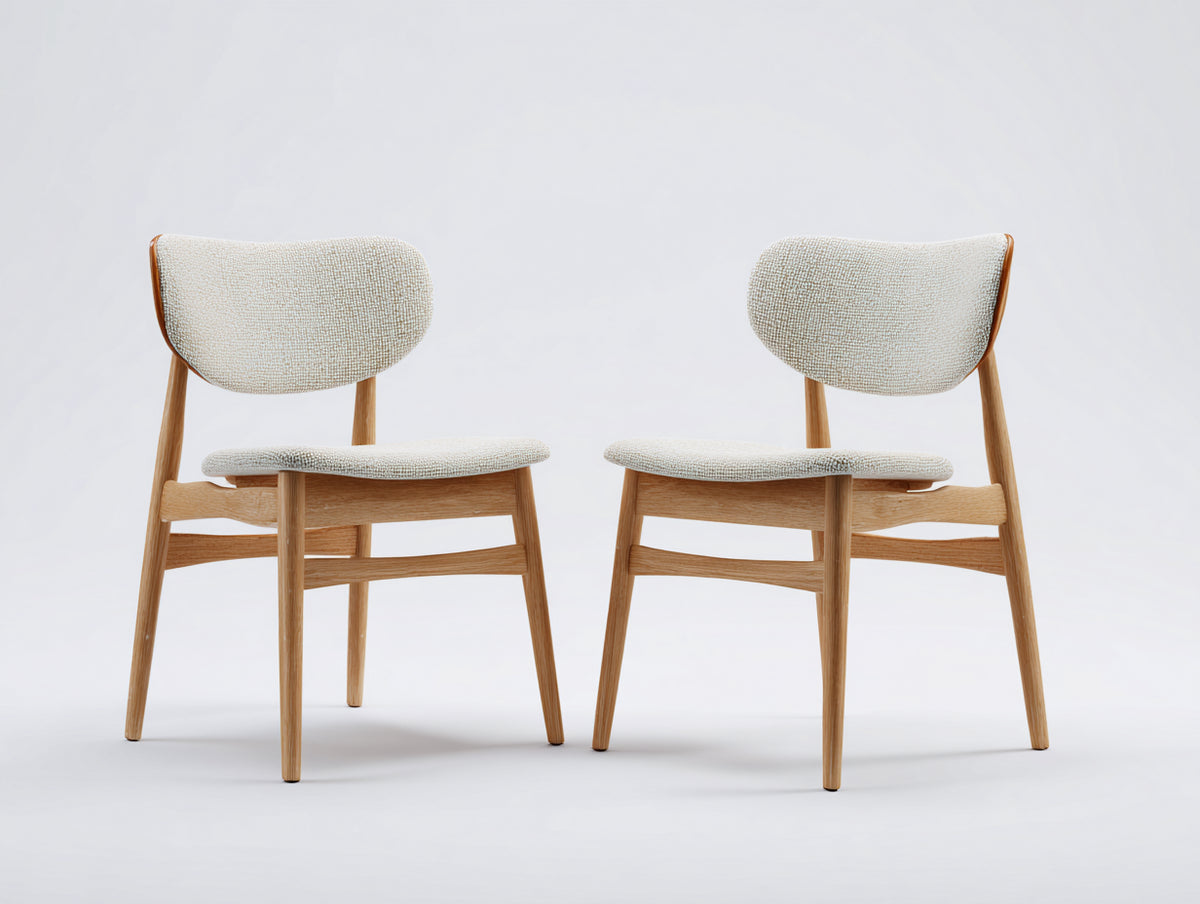 Esszimmerstuhl Set 56 x 60 x 82 cm aus Bouclé Stoff in Beige mit Holzbeinen - 2er Set im modernen Design für Esszimmer und Küche
