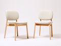 Esszimmerstühle 2er-Set aus Holz 50x55x82 cm Creme-Natur mit Stoffpolster und abgerundeter Rückenlehne