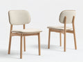 Esszimmerstühle aus Massivholz und Stoff 51x55x84 cm - Naturfarben-Cremeweiß - Zweier-Set mit gepolstertem Sitz und abgerundeter Rückenlehne im modernen Naturstil für Esszimmer und Küche