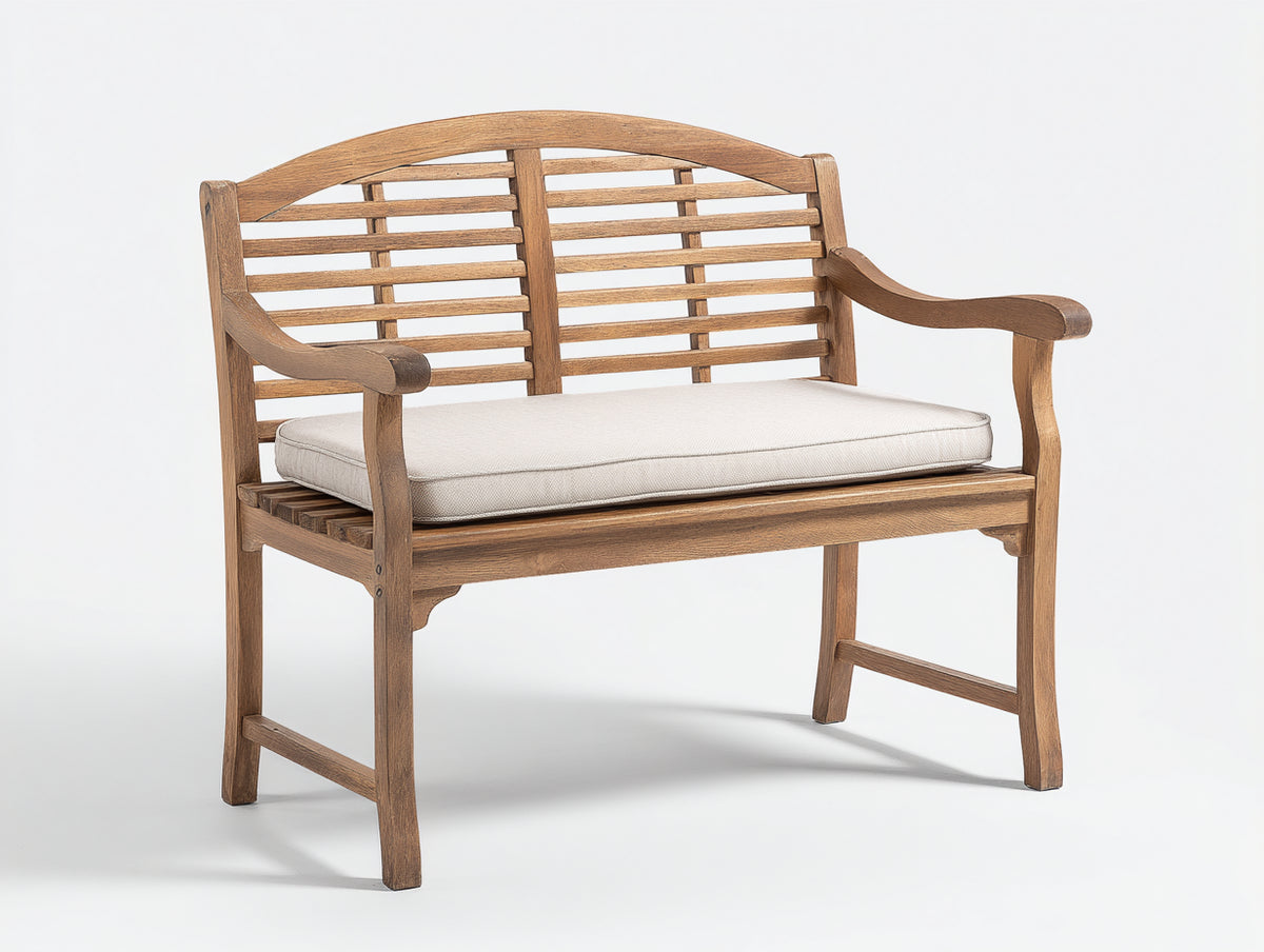 Gartenbank aus Massivholz mit gepolsterter Sitzfläche 136x64x92 cm - Naturbraun-Beige - Klassisches Bogendesign für Garten und Terrasse