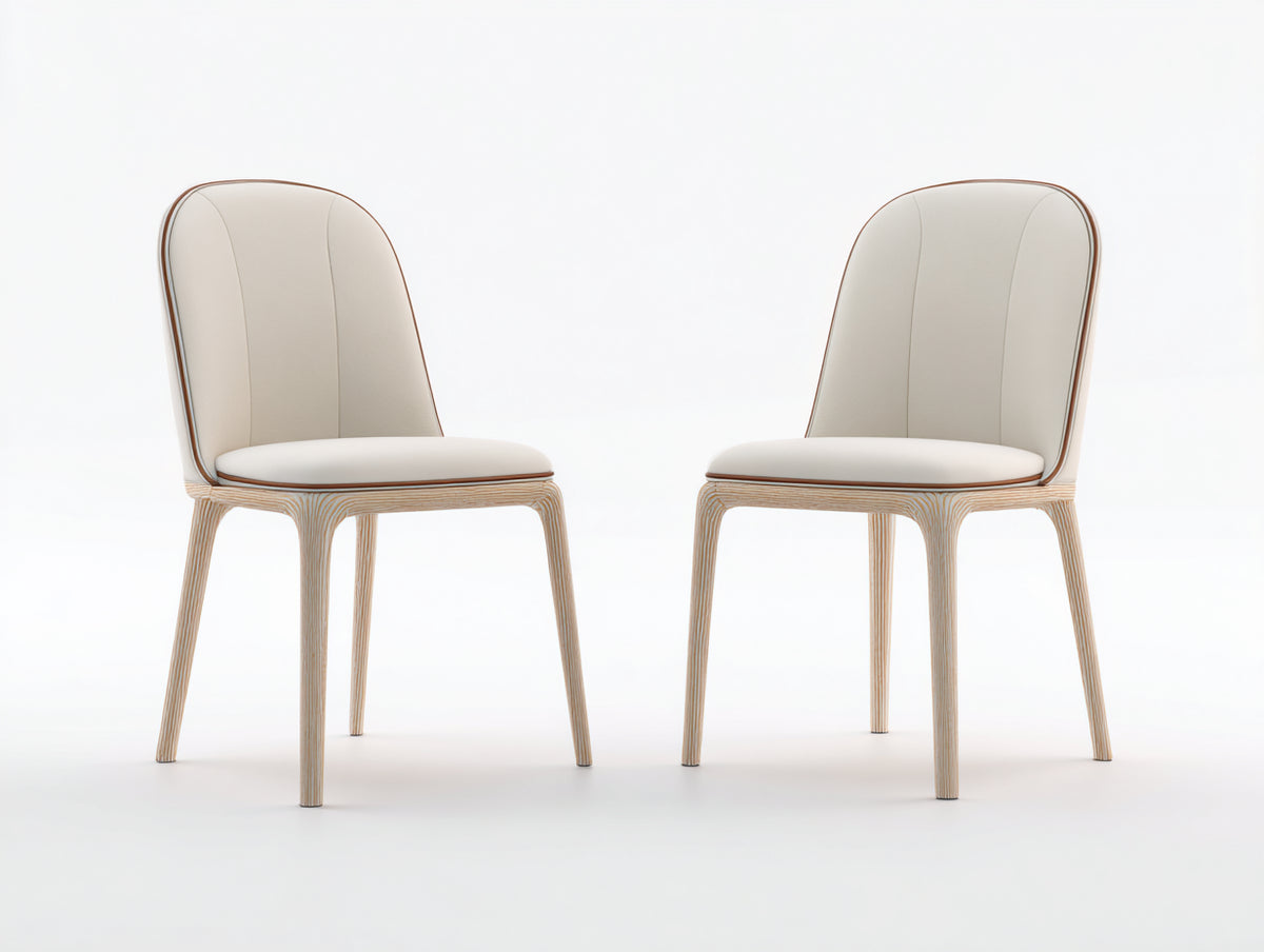 Esszimmerstuhl Set 58 x 60 x 82 cm aus Kunstleder in Beige mit Holzbeinen - 2er Set im modernen Design für Esszimmer und Küche