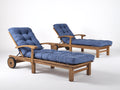 2er Set Sonnenliege aus Massivholz mit verstellbarer Rückenlehne 198x72x95 cm - Naturbraun-Blau - Mit Rollen für Garten und Terrasse
