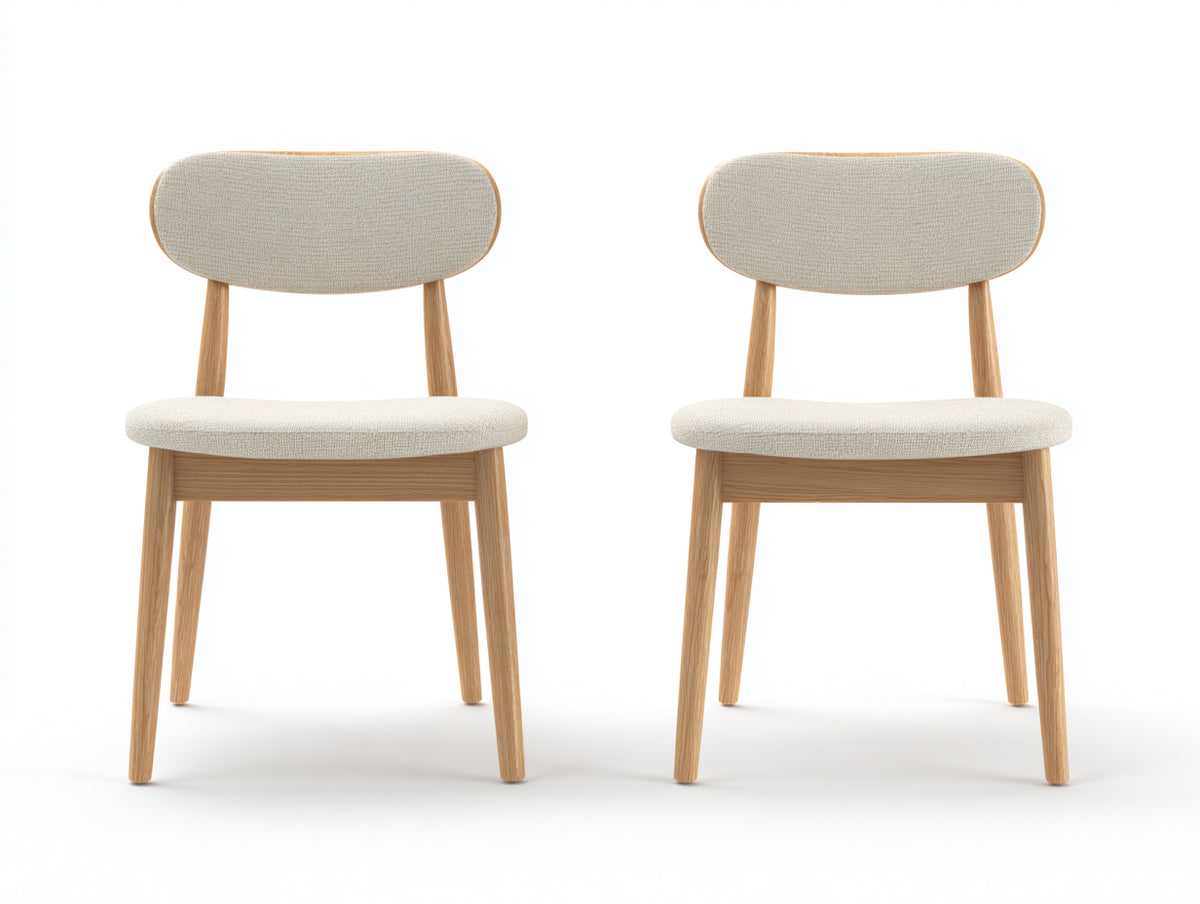 Esszimmerstühle 2er-Set aus Holz 50x54x81 cm Creme-Natur mit Stoffpolster und ovaler Rückenlehne
