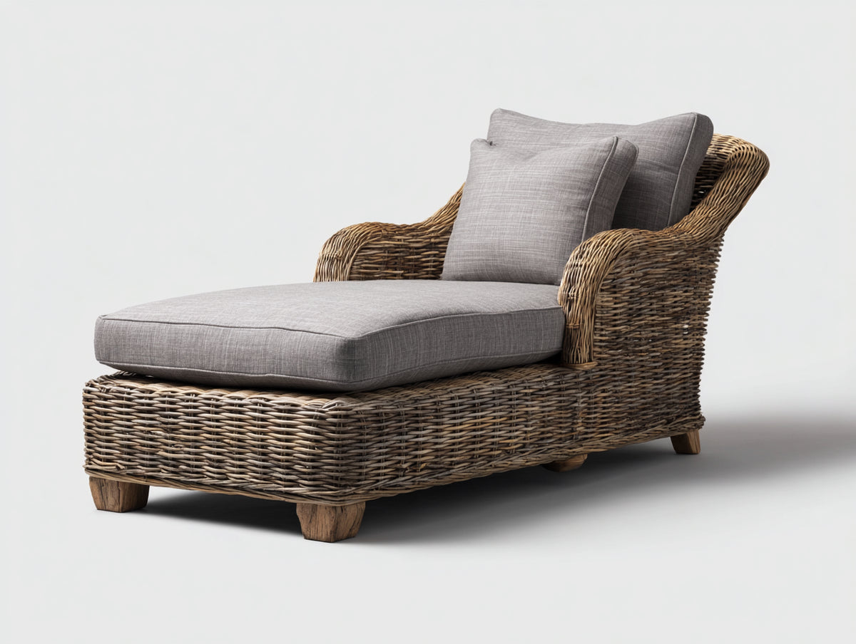Sonnenliege aus Polyrattan 180 x 75 x 80 cm - Braun Grau - Komfortable Gartenliege mit Polsterung für Terrasse und Garten