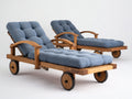 Sonnenliege aus Massivholz 200 x 70 x 95 cm - Braun-Blau - 2er-Set mit Rollen und verstellbarer Rückenlehne