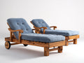 2er Set Sonnenliege aus Massivholz mit verstellbarer Rückenlehne 201x74x94 cm - Naturbraun-Hellblau - Mit Rollen für Garten und Terrasse