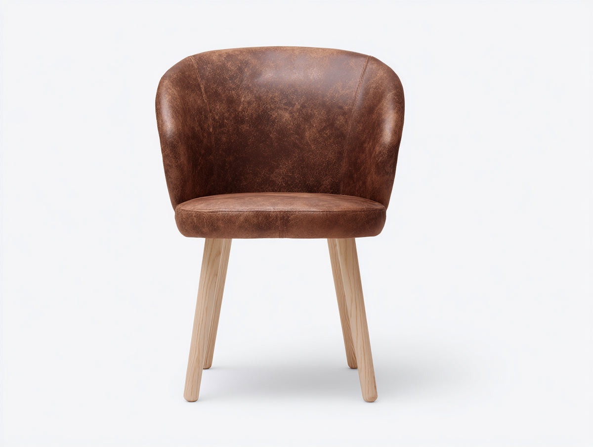 Esszimmerstühle aus Massivholz und Kunstleder 57x59x82 cm - Dunkelbraun-Naturfarben - Gepolsterter Schalenstuhl mit geschwungener Rückenlehne im modernen Vintage-Stil für Esszimmer und Küche