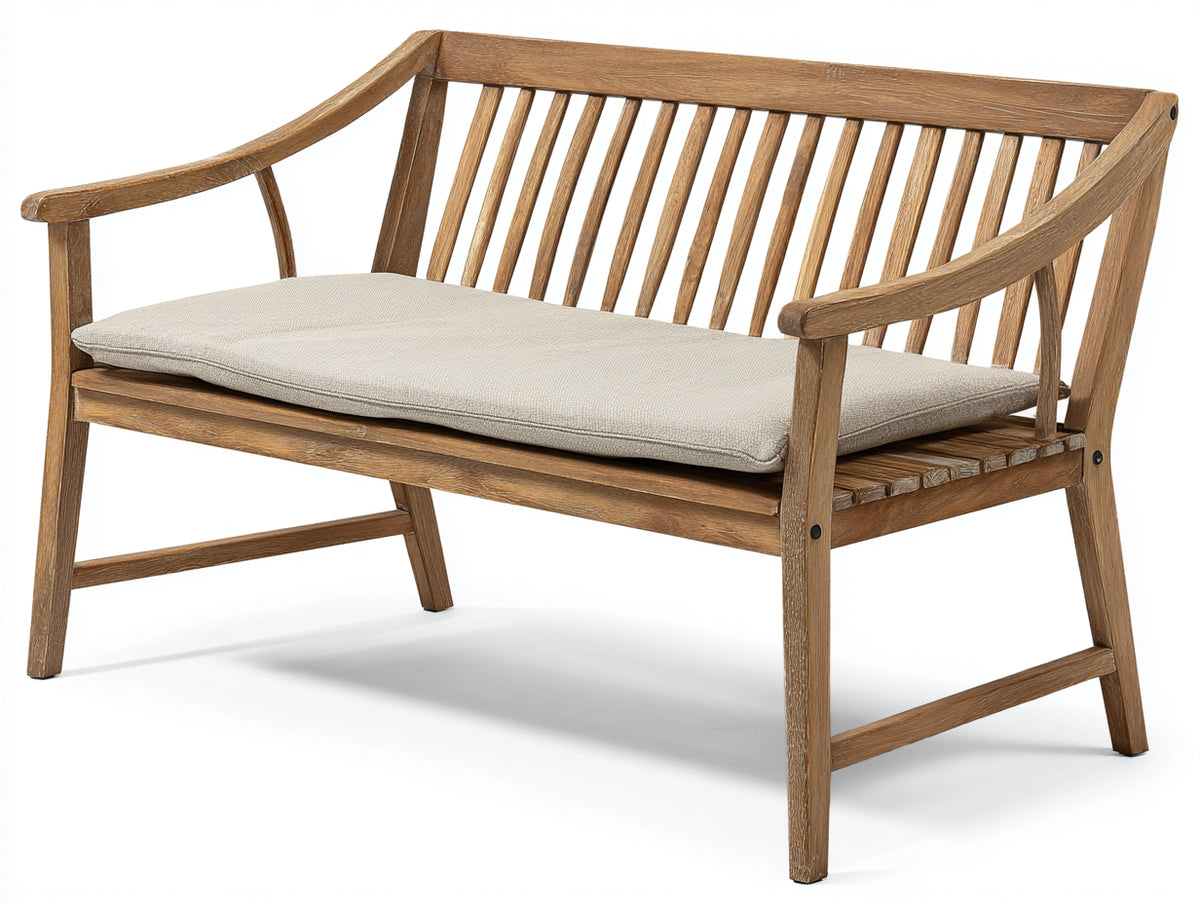Gartenbank aus Massivholz mit gepolsterter Sitzfläche 142x67x87 cm - Naturbraun-Beige - Klassisches Design für Garten und Terrasse